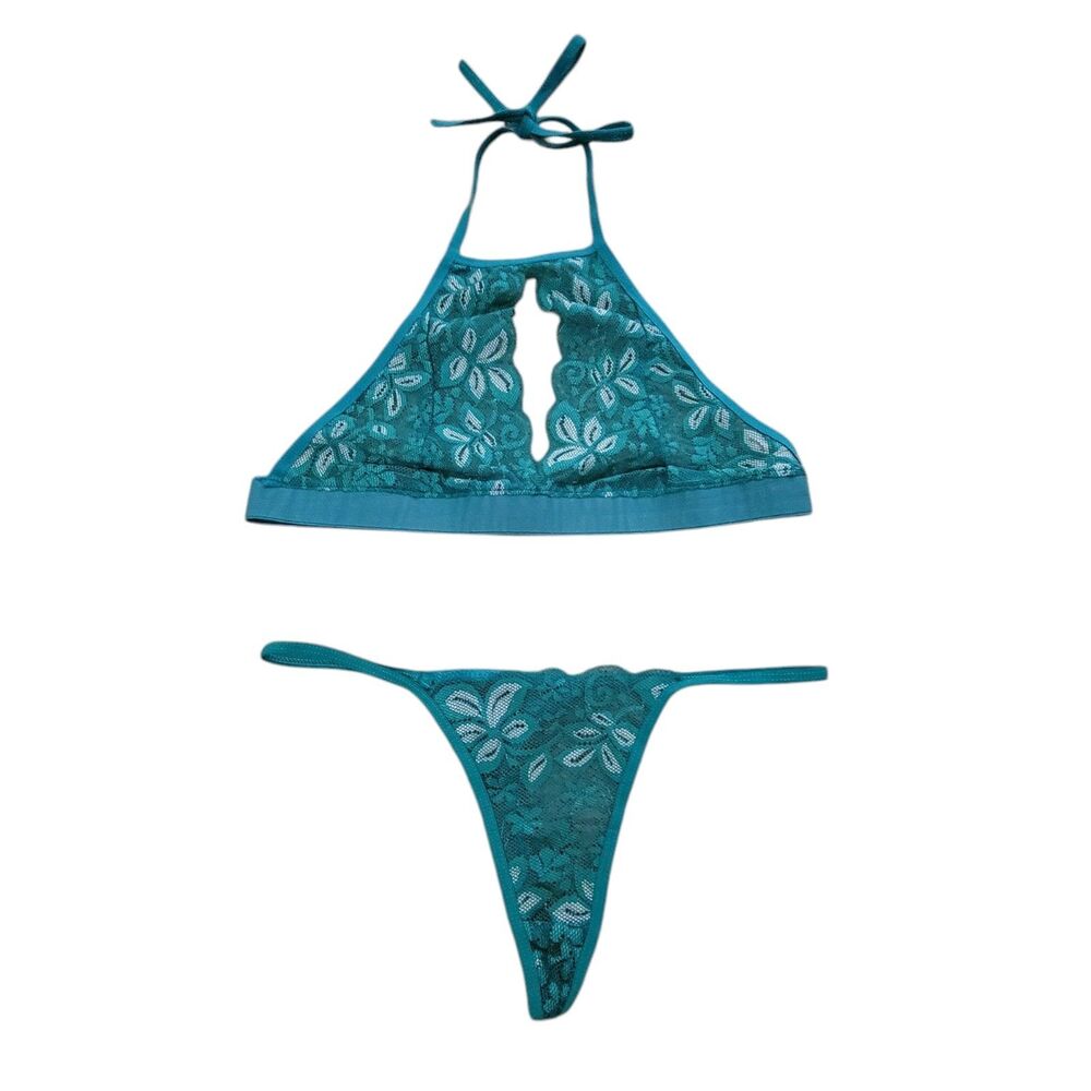 Popsi Lingerie Green Lace See Through Bralette And Panty Set Size Small